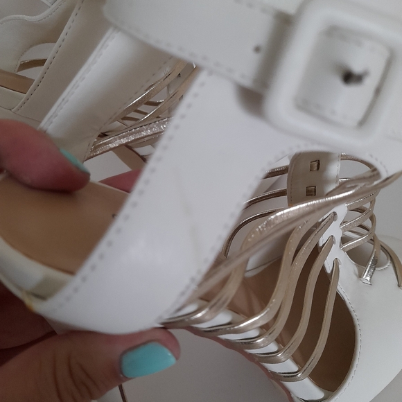White and Gold Strappy Sandals - Picture 5 of 8